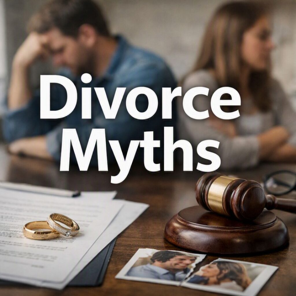 Image of couple with backs to each other and Divorce Myths typed on top.