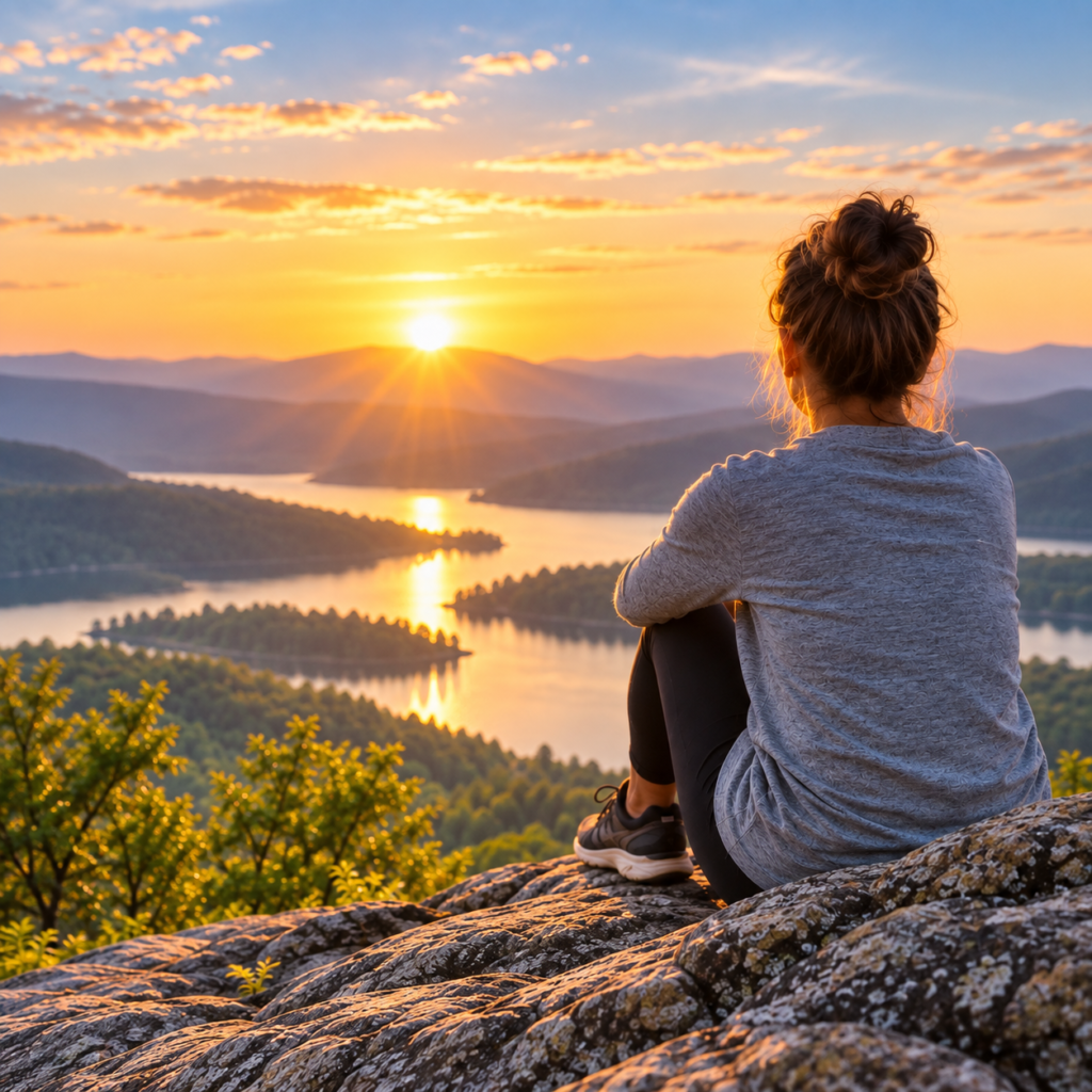 woman overlooking river